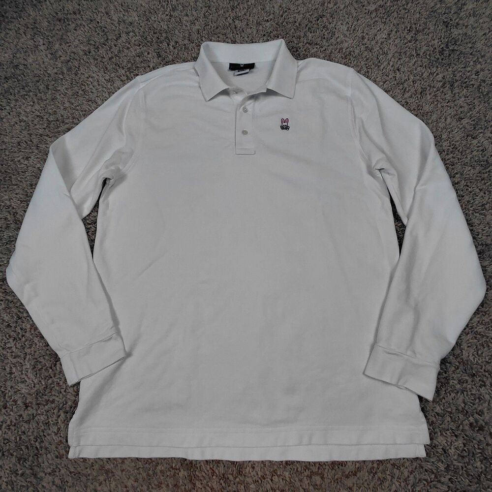 Psycho Bunny Polo Shirt Men’s 7 XL White 100% Pima Cotton Long Sleeve Pique